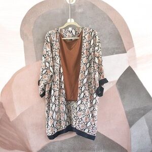 Source Unknown Snake Print Kimono with Rust Top